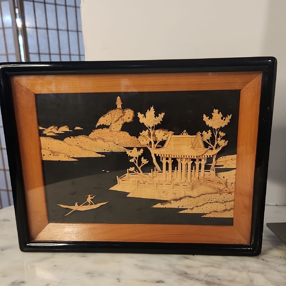 Vintage 3D Chinese Cork Asian Art | Shadowbox | RARE